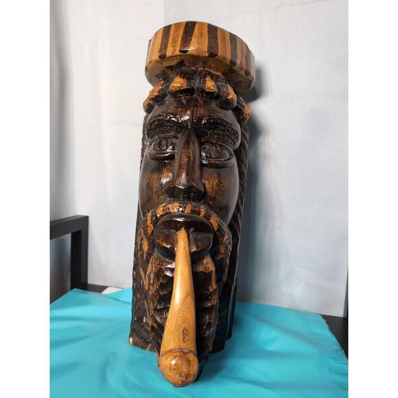 other Other - Hand Carved Wooden Head Sculpture‎ Jamaican Folk Art Tribal 2002 Dated Ashtray